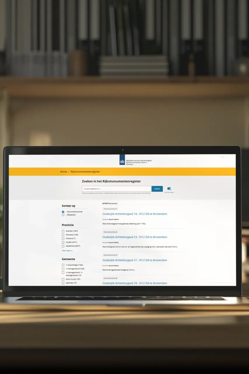 Screenshot van het Monumentenregister, een Drupal-webapplicatie gebouwd door Emble voor de RCE