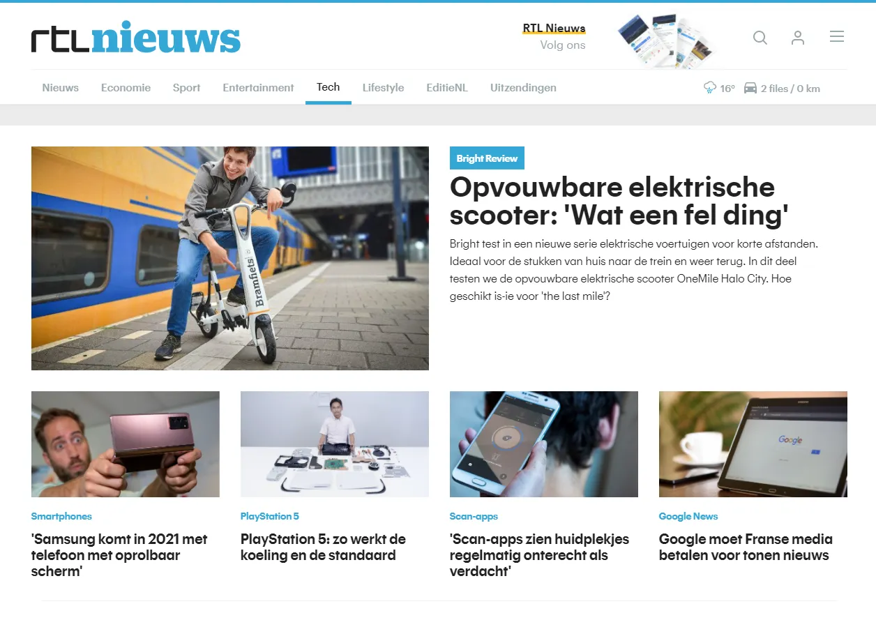 Screenshot van de website van RTL nieuws, misschien wel de grootste Drupal website van Nederland.