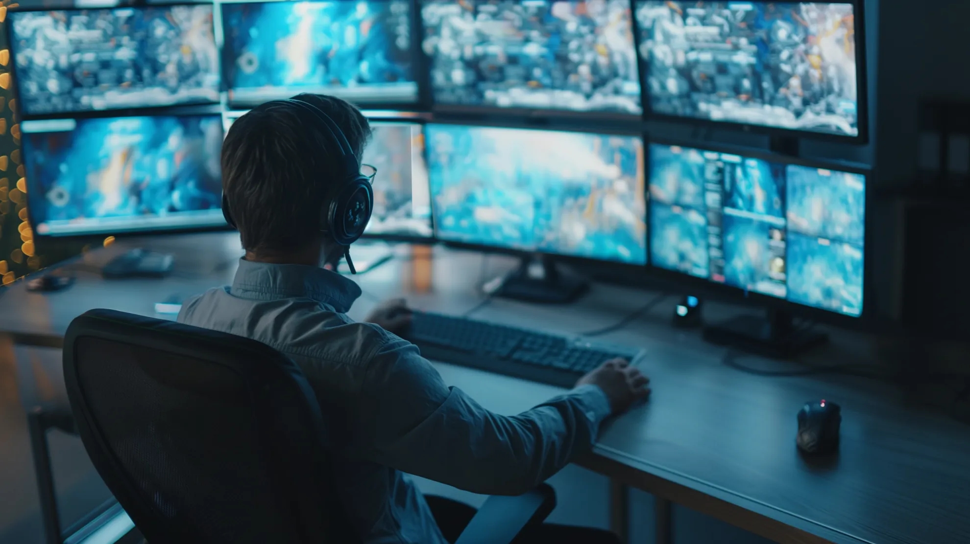 Meerdere monitors op een Emble-werkplek met een Drupal CMS-omgeving in de browser
