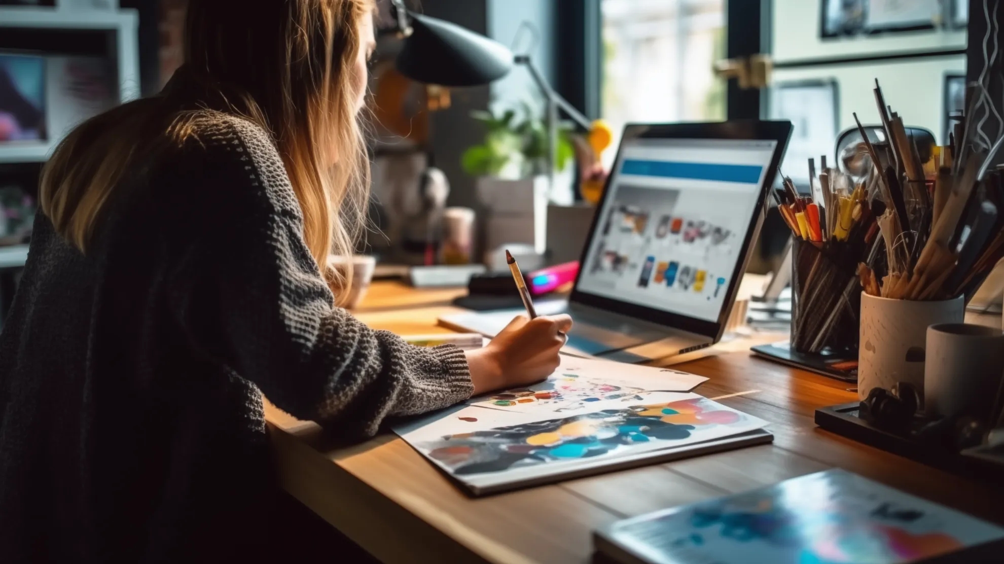 Emble webdesign specialist bekijkt Drupal-ontwerp op laptop tijdens ontwerpproces